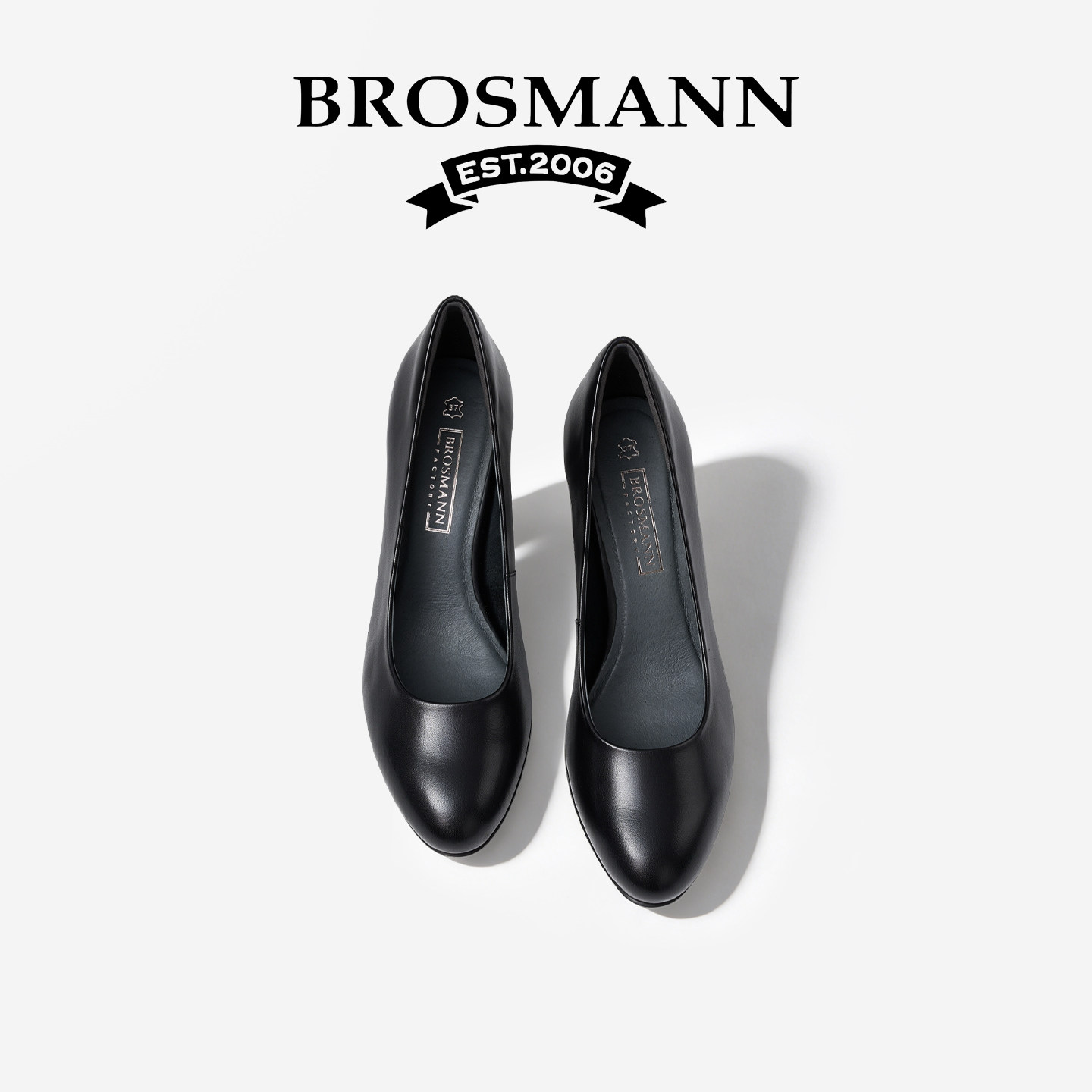 BROSMANN/宝舒曼2026头层牛皮黑色透气猪皮鞋垫乳胶靠枕高跟鞋女