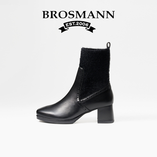 宝舒曼真皮小个子增高靴子女设计感小众修饰腿型2026春季新款女靴