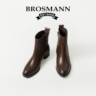 短筒皮靴牛皮圆头真皮女靴软底短靴女鞋 宝舒曼马丁靴女款 2025新款