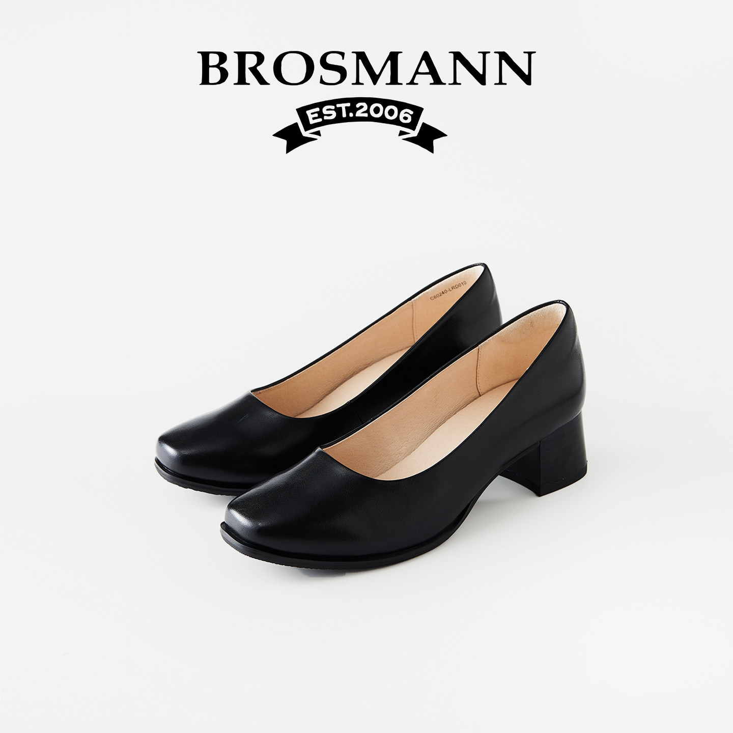 宝舒曼粗跟高跟单鞋女春季新款职业通勤不累脚真皮一脚蹬高跟女鞋