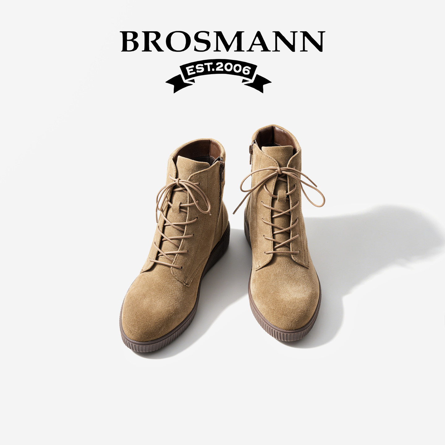 BROSMANN/宝舒曼马丁靴女款2026户外棕黄色短靴女鞋系带工装靴子