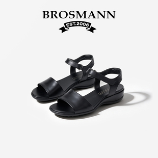 宝舒曼凉鞋女款夏季新款黑色优雅厚底软底百搭不累脚真皮沙滩女鞋