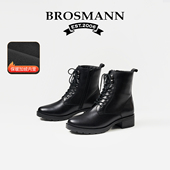 宝舒曼户外真皮短靴女2026新款 英伦粗跟绒里系带女靴头层牛皮女鞋