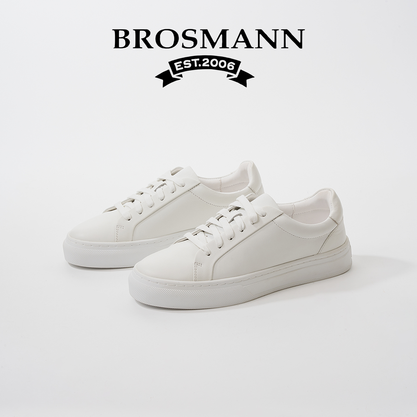 宝舒曼秋季新款真皮休闲小白鞋