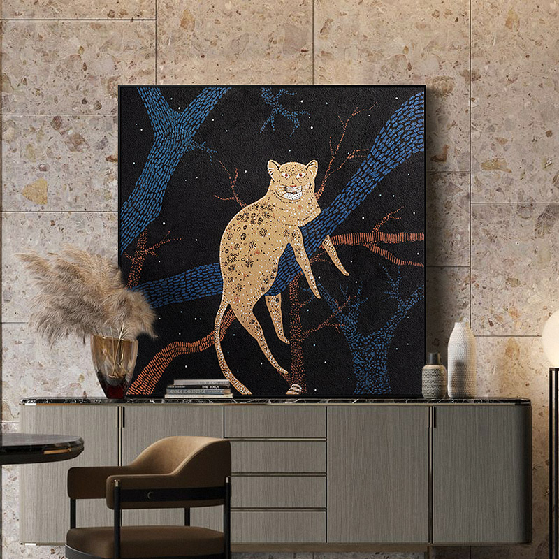 仟象映画现代轻奢客厅装饰创意巨幅大气沙发背景墙壁挂画动物豹子图片