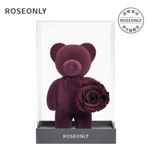 【214情人节】ROSEONLY诺誓心意熊永生玫瑰花礼盒摆件女友生日