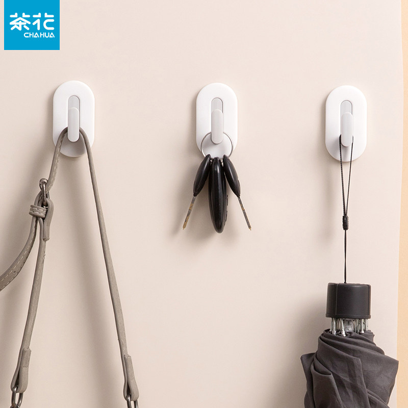 茶花挂钩强力粘胶粘钩免打孔自粘承重浴室贴墙厨房毛巾钥匙小挂勾