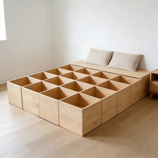 榻榻米定制木箱子拼床储物箱地台高箱设计整体卧室茶几实木组合箱