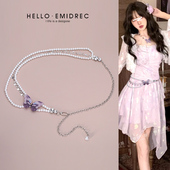 高级感小香风腰链配饰女珍珠水钻蝴蝶结装 饰连衣裙腰带细配裙子