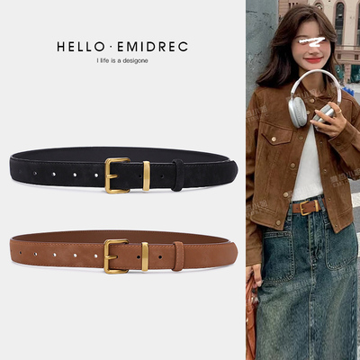 皮带腰带麦哲小姐真皮麂皮绒磨砂