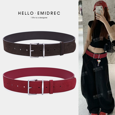 麦哲小姐麂皮绒磨砂真皮裤带腰带