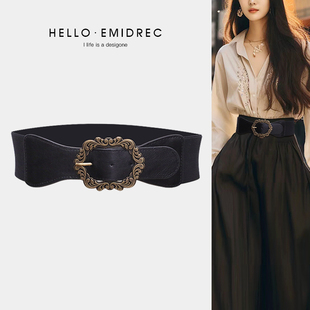 宽腰带女腰封装饰连衣裙配裙子西装大衣黑色松紧皮带高级感百搭