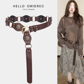 复古高级感装 饰宽腰带配饰女2025新款 波西米亚棕色配裙子毛衣加长