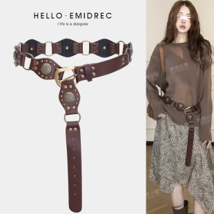 复古高级感装饰宽腰带配饰女2025新款波西米亚棕色配裙子毛衣加长