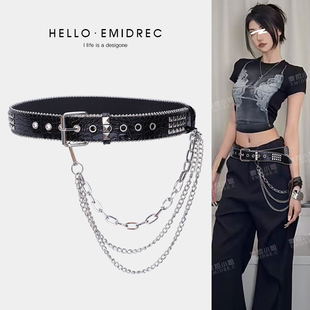 皮带女宽配裤子时尚百搭牛仔裤腰带y2k亚文化朋克爵士舞裤链配饰