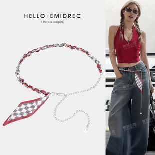 腰间配饰腰带女链条丝带丝巾复古百搭高级感辣妹亚比风腰链皮带红