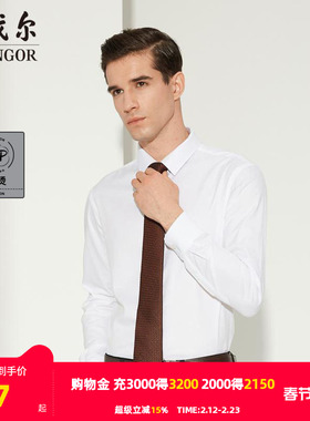 【商场同款】雅戈尔春秋男士商务休闲纯棉DP免烫白色上班衬衣2006