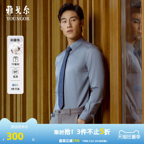 雅戈尔尖领长袖商务绅士衬衫