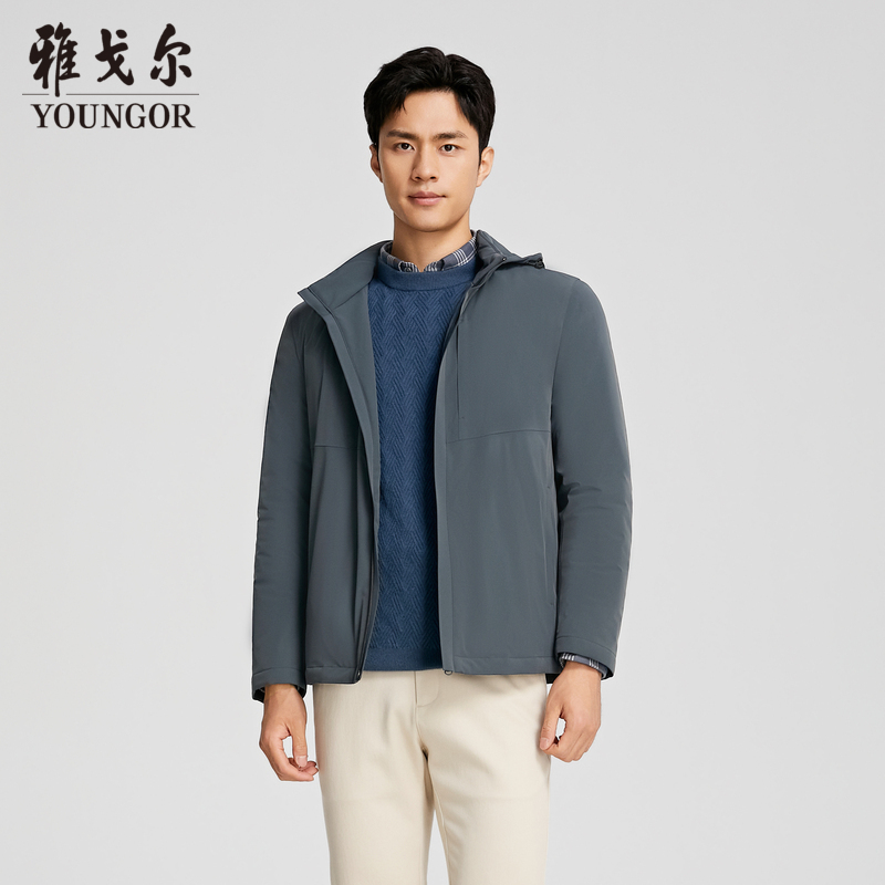 雅戈尔户外休闲立领可脱帽羽绒服