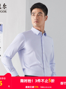 【格纹DP免烫】雅戈尔长袖衬衫春秋新款男士商务休闲纯棉衬衣3014