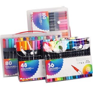 12色水彩笔儿童可水洗无毒双头软头水性画笔小学生幼儿园美术专用丙烯马克笔一年级水溶性毛笔24种颜色套装