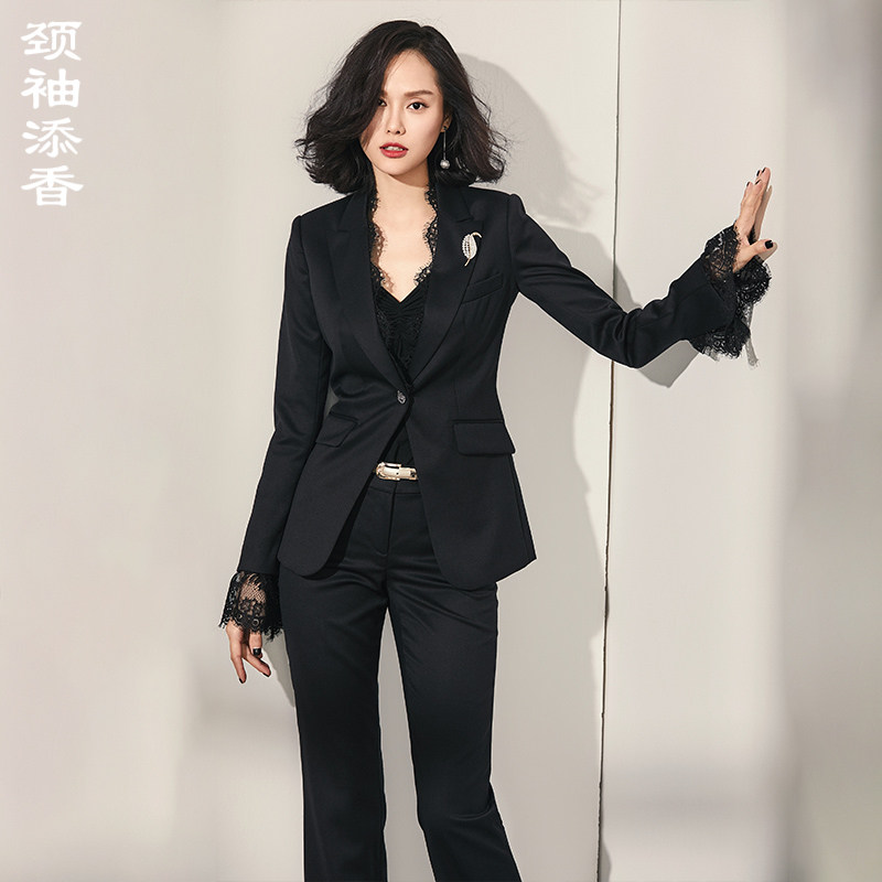 颈袖添香春季新款时尚修身气质OL正装职业装西装套裤套装女