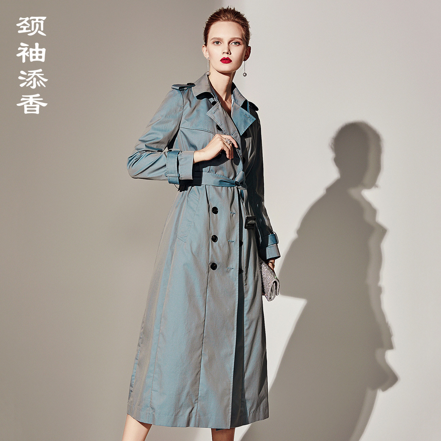 颈袖添香春秋新款时尚气质修身中长女士风衣外套