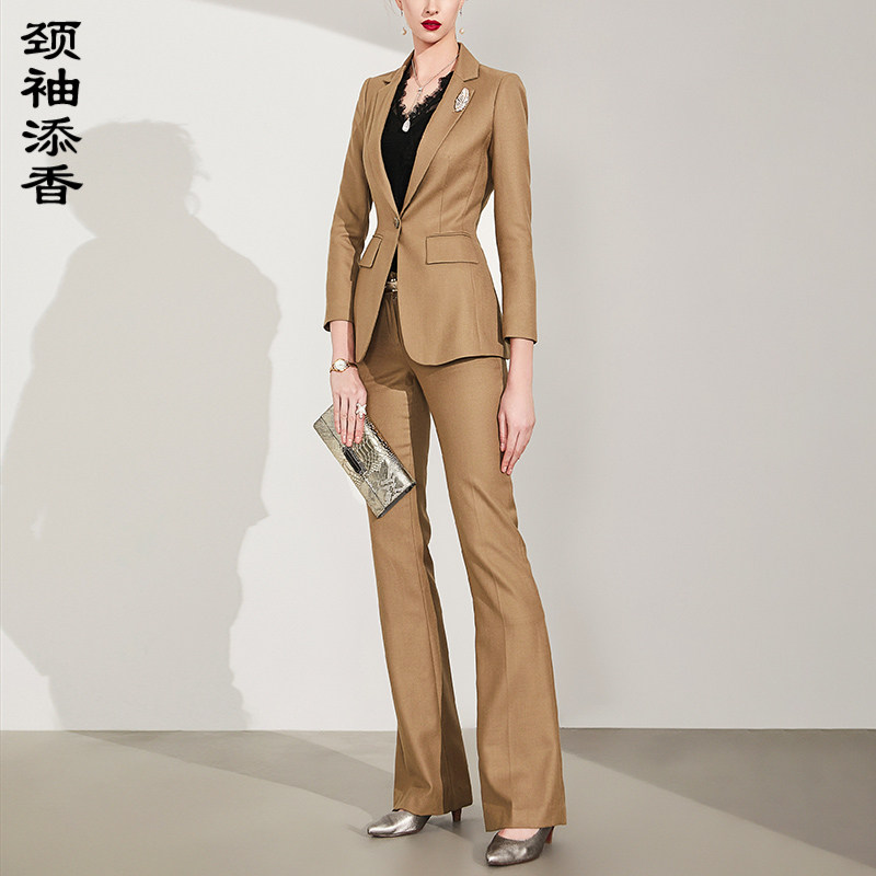 颈袖添香春秋新款时尚修身气质羊毛职业装正装OL女士套装