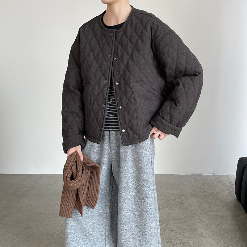超好看圆领夹棉洋气菱形格棉服