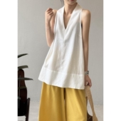 法式 简约背心 a版 V领独特别致绝美漂亮无袖 亚麻上衣女高级感夏季