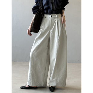 秋季弯刀阔腿裤女宽松长裤设计感高腰韩系慵懒松弛感直筒镰刀裤