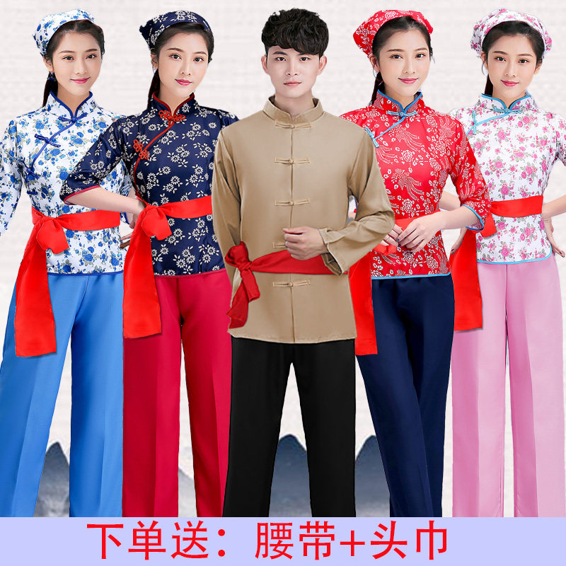 陕北农民阿宝演出服装阿庆嫂村姑装秧歌舞台表演服碎花采茶女服装