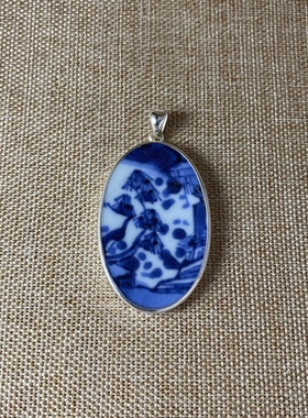 古瓷首饰 青花瓷吊坠 老瓷片挂件 925银 手工饰品 简约百搭 流行
