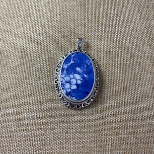 古瓷首饰 青花瓷吊坠 老瓷片挂件 925银 复古款 男女佩戴 流行