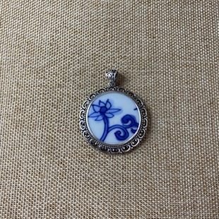 古瓷首饰 青花瓷吊坠 老瓷片挂件 925银 饰品配饰 百搭 流行 新品