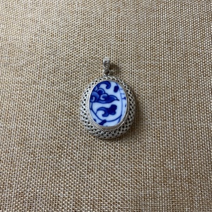女士 青花瓷吊坠 老瓷片挂件 925银 饰品配饰 流行 古瓷首饰 百搭