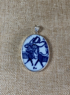 古瓷首饰 青花瓷吊坠 老瓷片挂件 925银 手工包边 简约百搭 流行