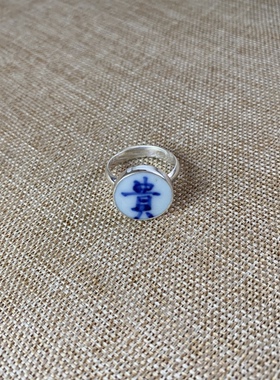 女士 青花瓷戒指 925银 手工饰品 简约流行 活口 古瓷首饰 百搭