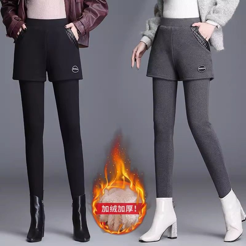 假两件打底裤女秋冬季外穿裙裤一体加绒加厚保暖小脚裤包臀紧身裤