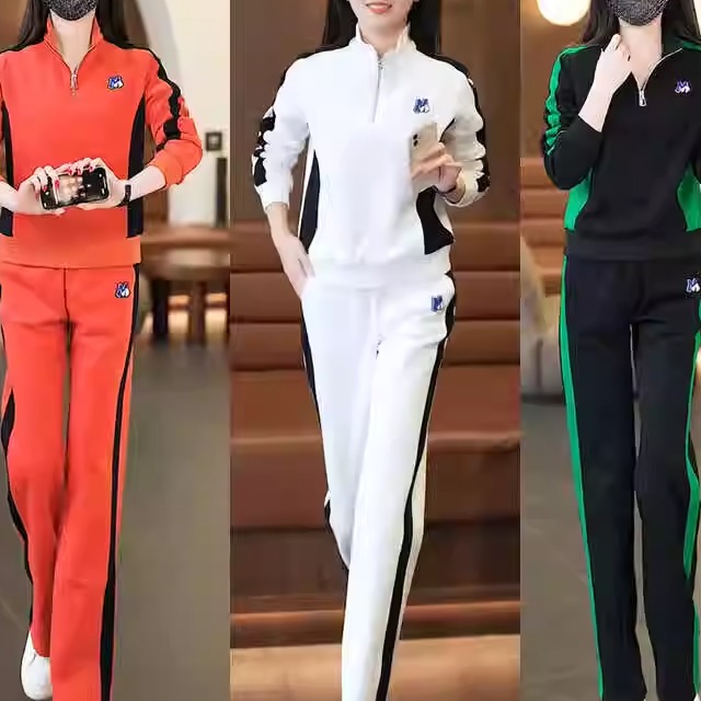 妈妈装休闲运动套装女春秋新款时尚洋气显瘦立领卫衣阔腿裤两件套
