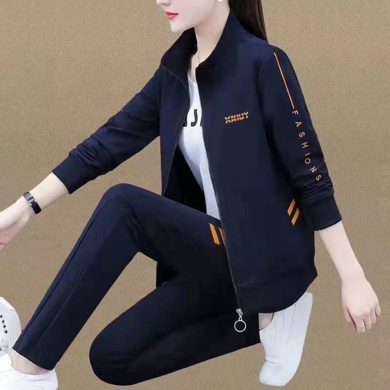妈妈装春秋季运动服套装女2025新款韩版休闲中老年大码女装三件套