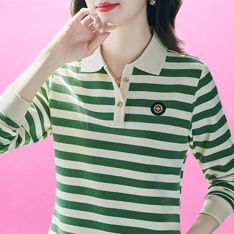 纯棉长袖polo衫女春秋大码打底衫