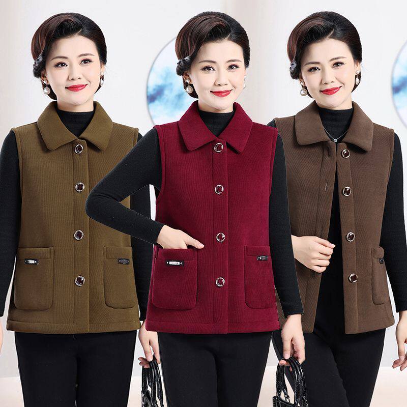 秋冬新款妈妈装加绒加厚条绒马夹高档中老年人女宽松坎肩马甲外套,女装/女士精品,马夹,淘宝优惠券,粉丝福利购,淘宝优惠卷