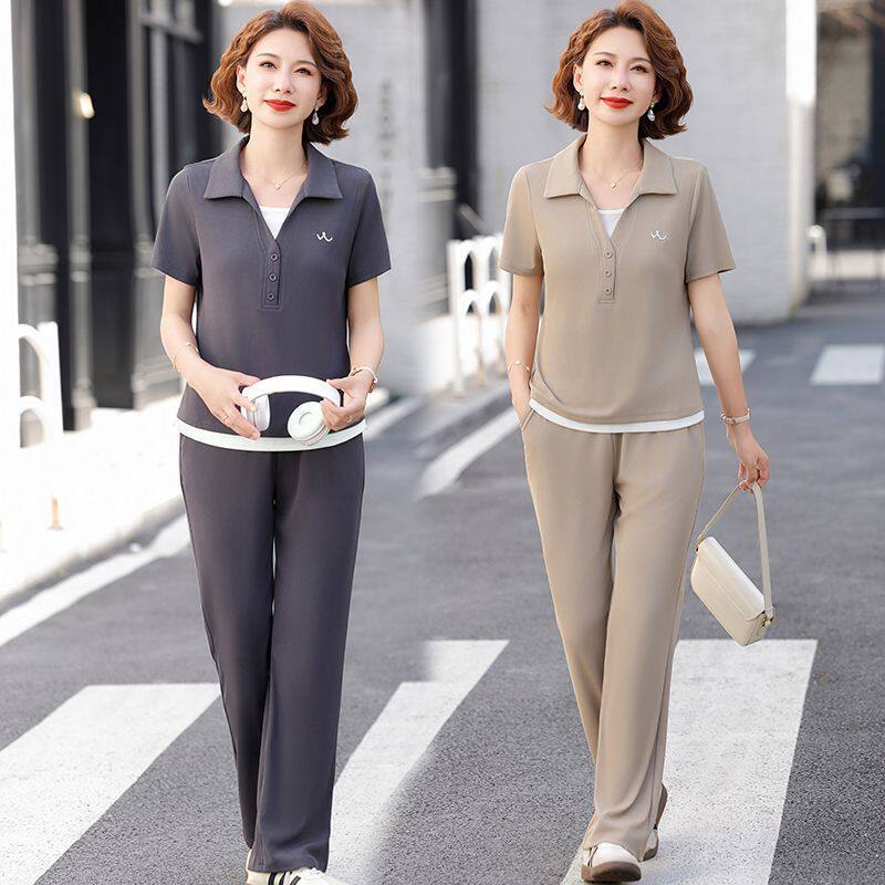 妈妈夏装运动服套装洋气2026新款中老年女夏季短袖T恤休闲两件套