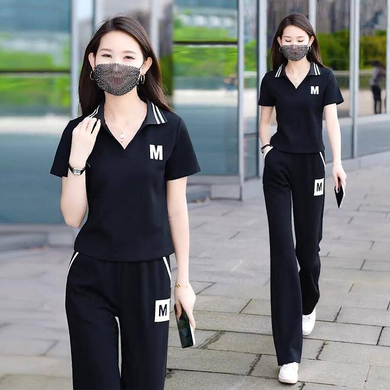 休闲运动服套装女士2026夏季新款时尚小个子减龄短袖阔腿裤两件套