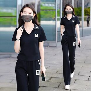 休闲运动服套装女士2026夏季新款时尚小个子减龄短袖阔腿裤两件套