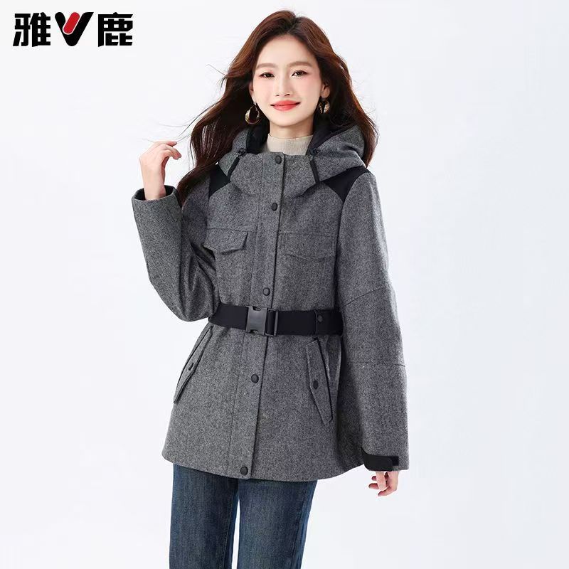 雅鹿长款黑色羽绒服女时尚西装领加厚2025冬新款收腰显瘦气质外套