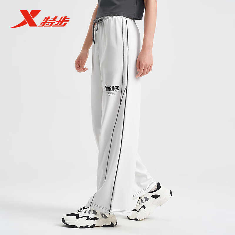 特步运动裤女2025夏新款休闲百搭透气直筒裤针织长裤975228630098