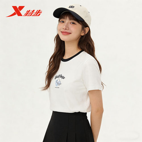 特步女短袖薄款透气速干T恤