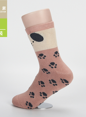 棉元素女士袜子棉质秋冬棉袜小狗全毛圈加厚款中筒提花女袜M20176